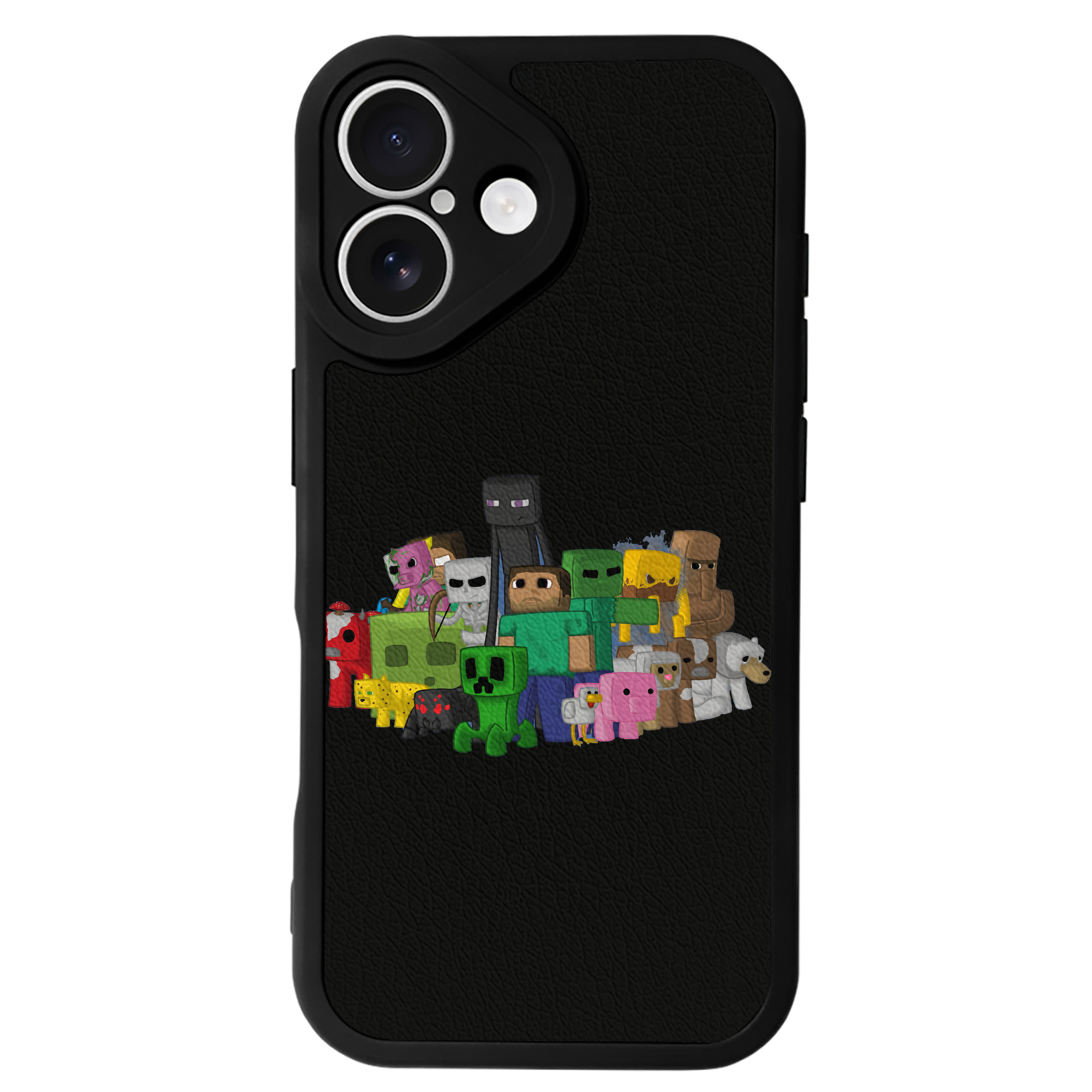 （画像用） マインクラフト ブロックの世界 Minecraft MC Block world 【iPhone 16シリーズ対応】シリコンスマホケース（レザー調） 材質：シリコン